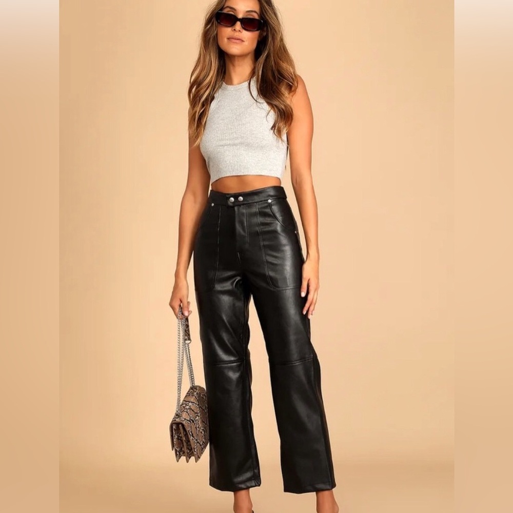 Blank NYC - The Baxter Vegan Leather Straight Leg Pants Black - Size 26
